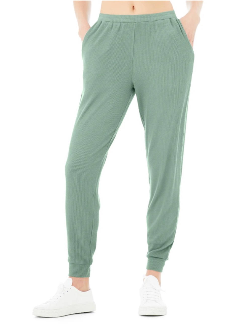 Alo Ribbed Jogger Pants in Seafoam Green